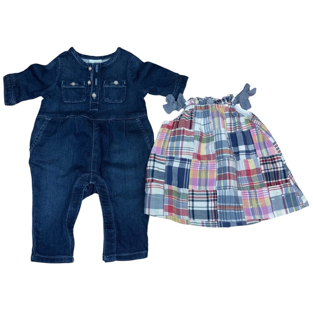 Baby GAP Bundle Jean Jumpsuit and Plaid Dress Size 0-3 Months